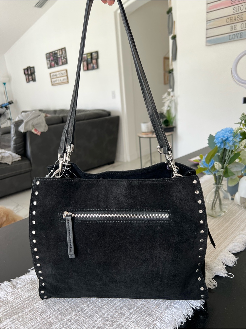American Leather Co. Black Suede Studded Shoulder Bag - Picture 5 of 16